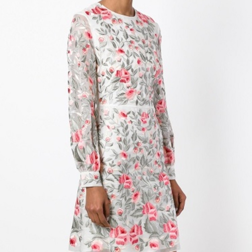 VILSHENKO Sue Floral Embroidered Grey Dress